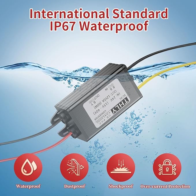 24V to 12V Converter with Fuse, Waterproof, Wire Terminal Block - 18V to 12V Step Down Converter 5A 60W, DC to DC for Golf Cart, Truck, Boat (Accepts 15-40V Inputs)