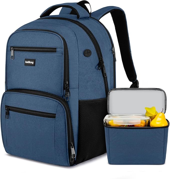kadilong 17.3 Inch Laptop Backpack with Lunch Box,Insulated Cooler Backpack Meal Prep Bookbag for Men Teens Boys School Work Picnic College Travel