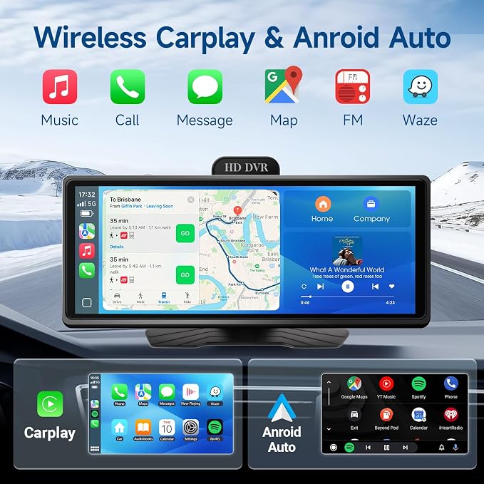 Haudio Portable Wireless Carplay Car Stereo, 10.26" HD Touchscreen for Car with CarPlay & Android Auto with Backup Camera, GPS, Bluetooth, Voice Control, Mirror Link, FM, AUX, Universal Fit