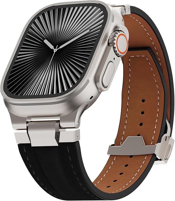 Vintage Genuine Leather Band for Apple Watch Ultra 49mm (2026 Upgrade), Rugged Replacement Strap Compatible with iWatch 46mm 45mm 44mm - for Men Women, Fit Ultra3/2/1, SE 3/2/1, Series11 10/9/8/7/6/5/4