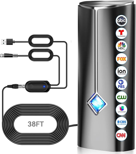 2026 Strongest TV Antenna, 4500+ Miles Range Digital Antenna for Smart TV Indoor Outdoor with Amplifier, 360° Reception HDTV Antenna for Local Channels Supports 8K,4K,1080P for All TVs-38FT Coax Cable