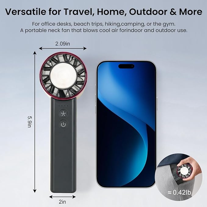 Handheld Mini Fan with Ice Cooling, 4 Speeds Adjustable Personal Fan, 4800mAh USB-C Rechargeable Battery Operated, Ultra-Quiet Portable Pocket fan for Travel, Home, Office, Outdoor Black