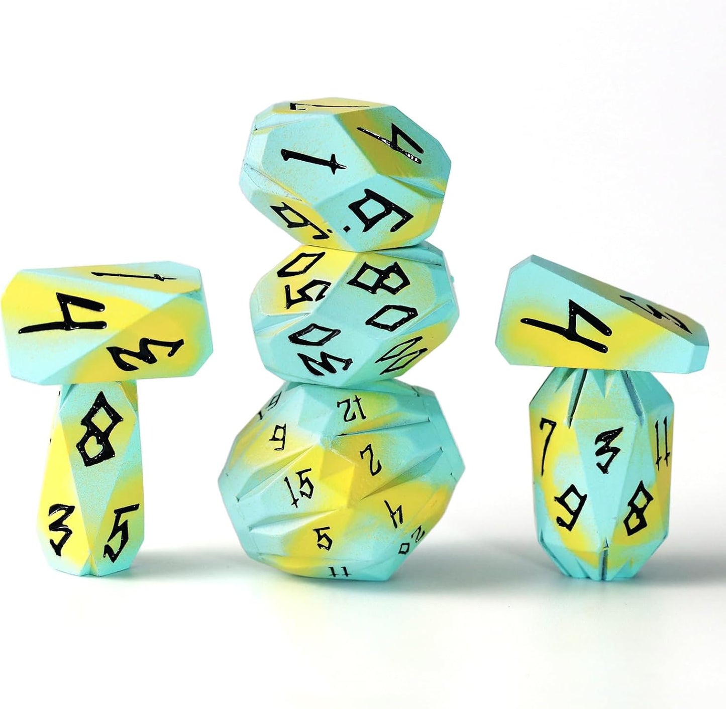 Metal DND Dice Set, Dungeons and Dragons DND Dice of 7 RPG Dice Set Metal Unique Cool Polyhedral D and D Dice with Cardboard Box for Role Playing Games TTRPG Gifts (Blue Yellow)