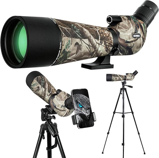 25-75x80 Spotting Scope for Target Shooting with Upgraded Tripod Carrying Bag and Phone Adapter Spotter Scope for Bird Watching, Wildlife Viewing Camo