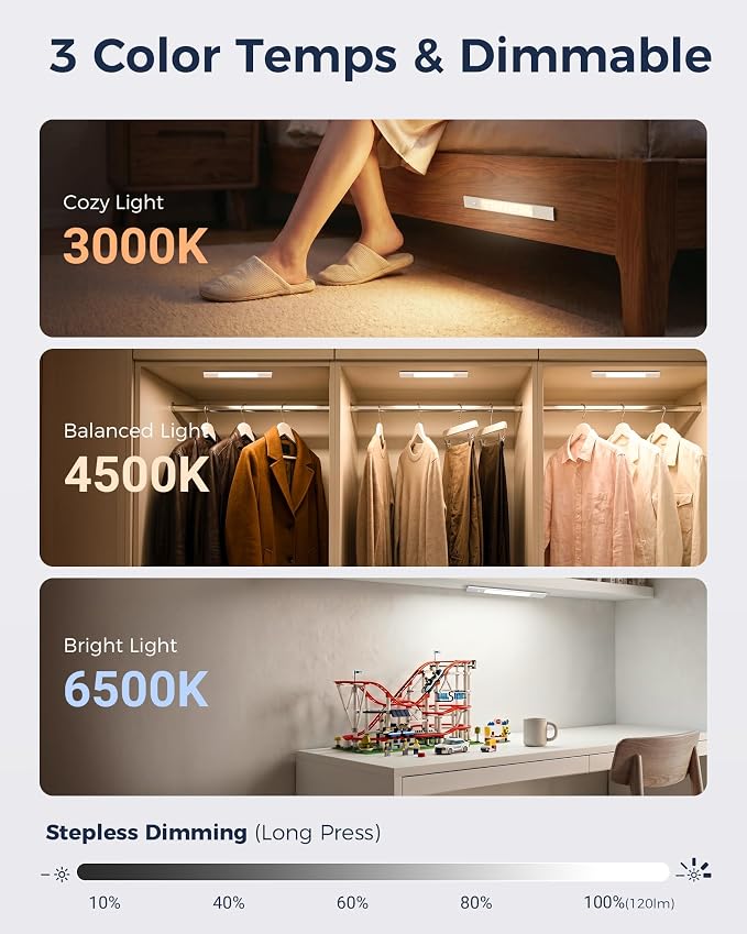 EZVALO Under Cabinet Lighting with Charging Station & 6 Swappable Batteries, Wireless Motion Sensor Light Indoor, 3 Color Temps & Dimmable LED Closet Lights for Kitchen, Stairs, Pantry