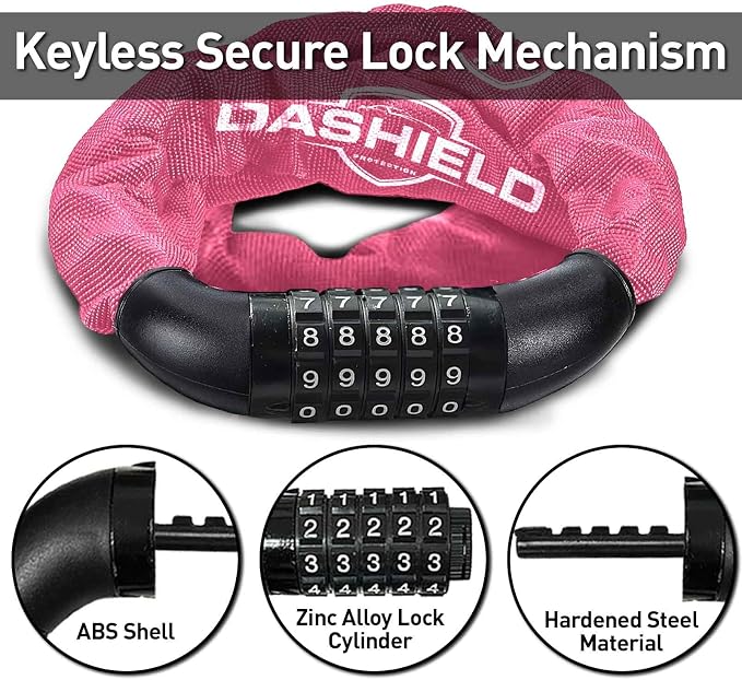 Bike Chain Lock Security 5 Digit Resettable Combination, 51.2 inches Heavy Duty Anti Theft Lock Chain for Bicycle, Motocycle, Scooter, Gate, Fence (Fuchsia, 4.2ft)