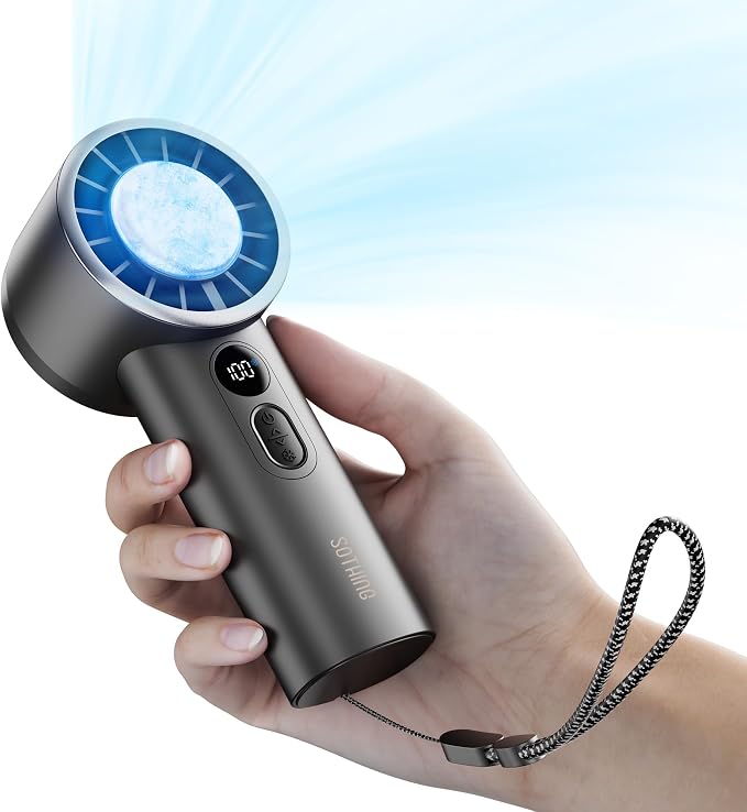 SOTHING Handheld Fan, with Cooling Compress, 1–100 Stepless Speeds, 18hrs Battery Life, Digital Display, 30dB Ultra-Quiet, USB-C Rechargeable, Portable Handheld Turbo Fan for Travel, Indoor & Outdoor