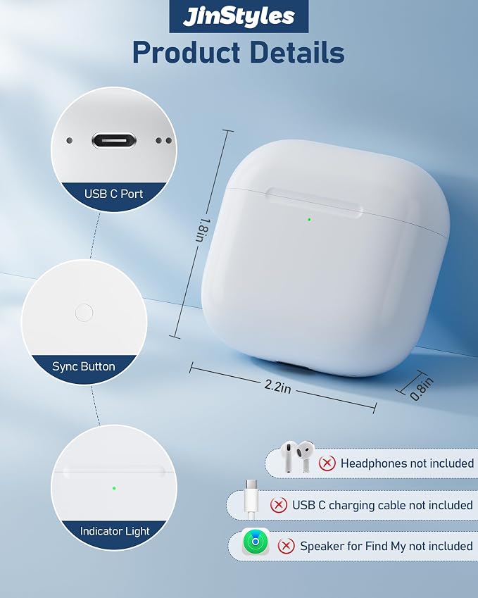 Charging Case Replacement Compatible with AirPods 4th Gen, USB-C Wireless Charger Case with Bluetooth Pairing Sync Button, 450 mAh Battery