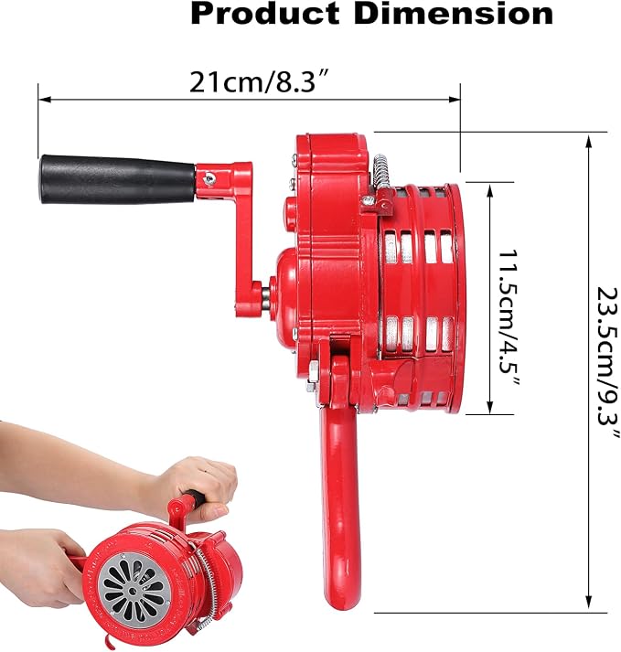 Sumnacon Hand Crank Siren Manual Operated Air Raid Siren with Foldable Handle for Sporting Events, Emergency Sturdy Waterproof Aluminum Alloy Tornado Sirens Portable Loud Volume Emergency Sirens, Red