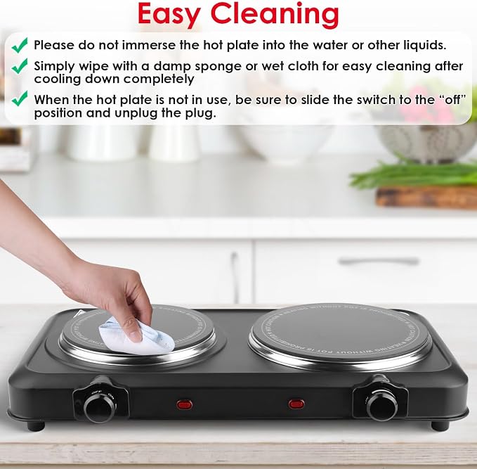 1800W Infrared Dual Burner Portable Electric Hot Plate | 7.5” & 6.3” Glass Cooktops with Stepless Temperature Control (302℉ to 1022℉) | Compact Heating Solution for Home, RV, Camping, and Dorms