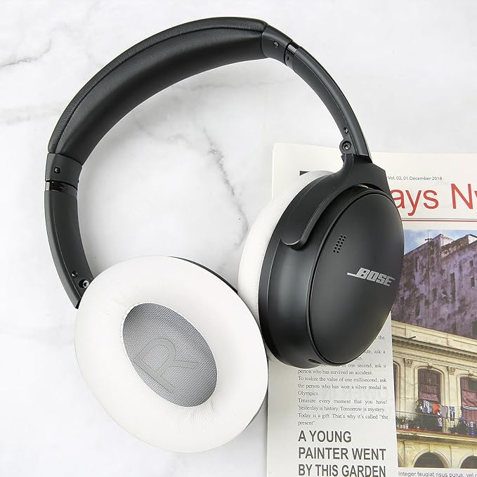 Earpads for Bose QuietComfort 45 QC45 QC35 ii QC35 Lambskin Leather Ear Cushions Professional Headphones Replacement Ear Pads with Noise Cancelling Memory Foam White