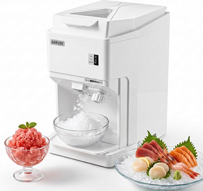 Garvee Commercial Ice Shaver Crusher 300LBS/H, 500W Electric Snow Cone Maker, 500RPM Tabletop Ice Shaving Machine with 5.07LBS Hopper & Stainless Steel Blade for Home, Parties, Snack Bars, White