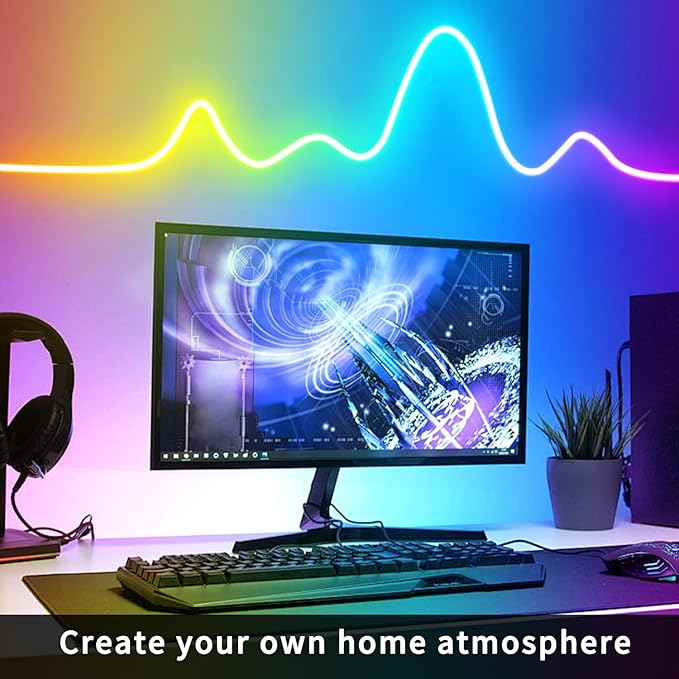 segrass 50ft Neon Rope Light, 24V RGB LED Strip Lights, Multi-Color, Music Sync, Dimmable, Remote/APP Control, Flexible DIY Design for Bedroom Indoor Outdoor