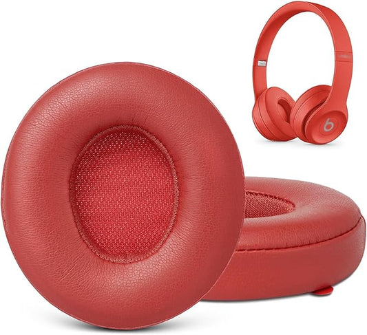Solo3 Ear Pads Replacement, GVOEARS Earpad Cushions for Beats Solo 2/3 Wired Wireless Headphones, Protein Leather Covers with Strong Adhesive (Red)