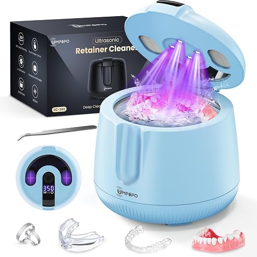 Ultrasonic Retainer Cleaner Machine 48kHz, Dental Cleaning Pod, Ultrasonic Retainer Cleaner for Dentures, Aligners, Mouth Guards, Toothbrush Heads and Jewelry with 200ML Capacity, LAB Supply | Gentle cleaning action works well on mouth guards, toothbru...