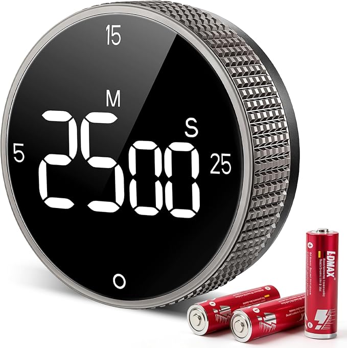 Digital Kitchen Timer, Large Display Magnetic Countdown Countup Timer, 3 Preset Times (5, 15, 25),Volume & Brightness Adjustable for Cooking Classroom Studying, Easy for Kids(Gunmetal 1PCS)