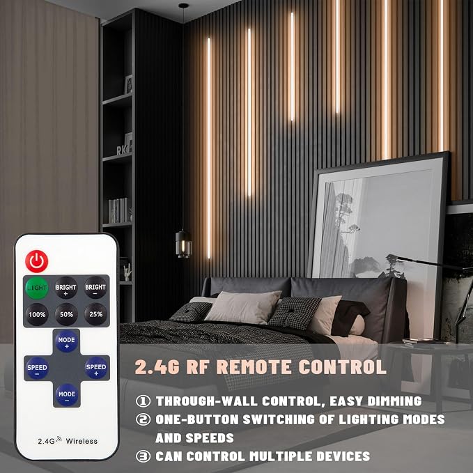 Lichaser 6 Pcs Smart Recessed Lighting for Acoustic Wall Panels, WiFi Warm White LED Strip Lights Compatible with Alexa, Self-Adhesive Black Aluminum LED for Wood Slat Wall Panels (2*16+2*24+2*36 in)