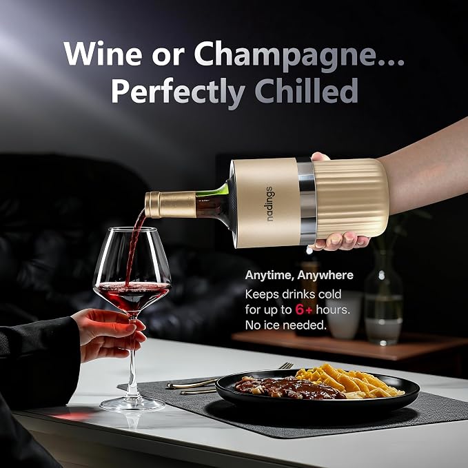 Iceless Wine Chiller, Keeps Cold 6+ Hours, Fits Most Wine Bottles | Vacuum Insulated, 18/8 Stainless Steel, Portable, Fits Most Standard 750ml Wine & Champagne Bottles, Champagne