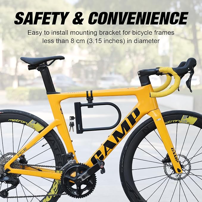 Bike Lock, Heavy Duty Anti Theft Bicycle Lock, U Lock with 6Ft Steel Cable, Locks with 3 Key & Mounting Bracket for Electric Bike Scooter Motorcycle Door Gate