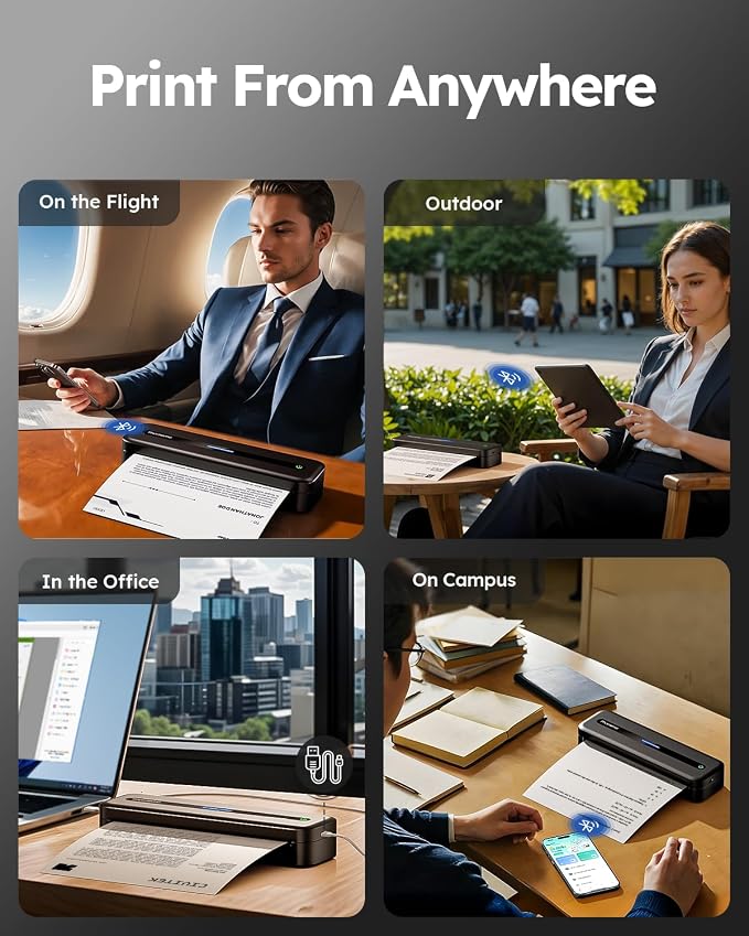 Phomemo Portable Printers Wireless for Travel, Inkless Portable Thermal Printer for Phone Laptop, Support 8.5'' x 11'' US Letter and A4 Szie, Bluetooth Mobile Printers for Vehicle Office Home Use