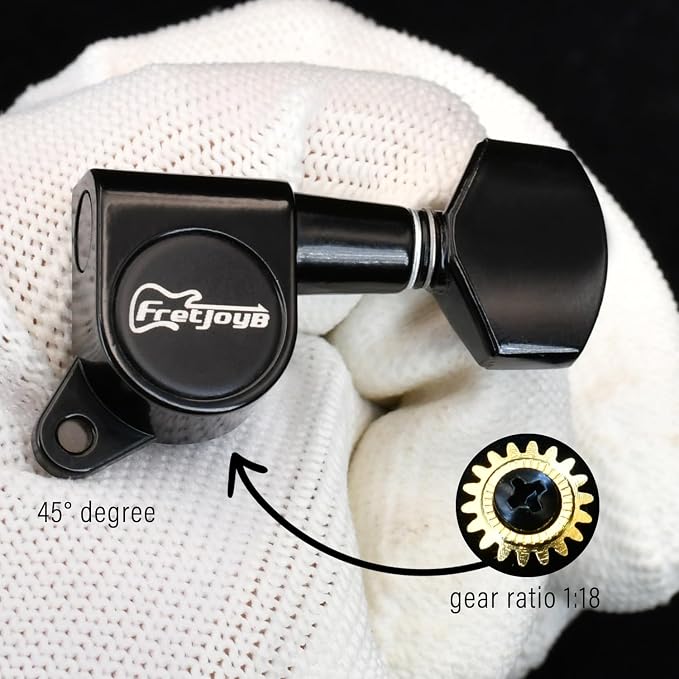 FretJoyB 18:1 Guitar Tuning Pegs 6 in Line Standard Guitar Tuners Tuning Keys Replacement for Acoustic or Electric Guitars-Black(6 Right)
