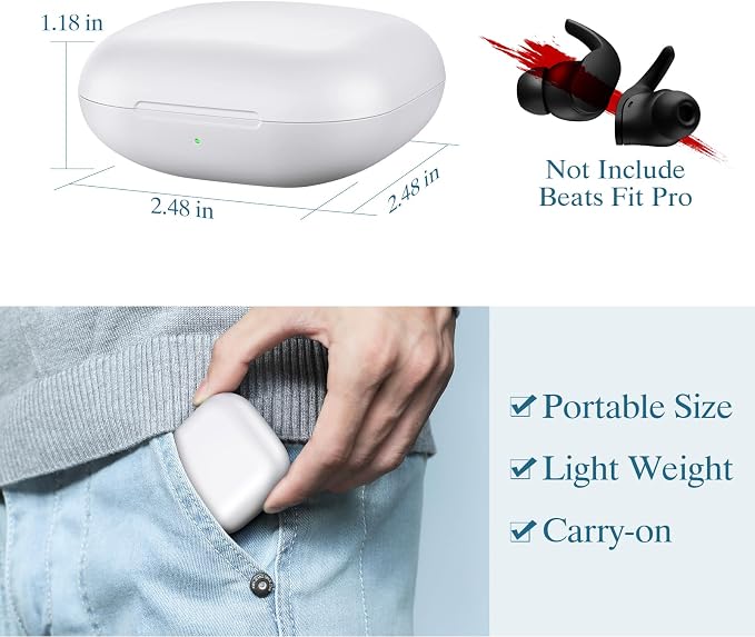 Wireless Charging Case Compatible for Beats Fit Pro, Portable Charger Case Replacement with Bluetooth Pairing Sync Button, 700mAh Built-in Battery (Not Included Earbuds) (White)