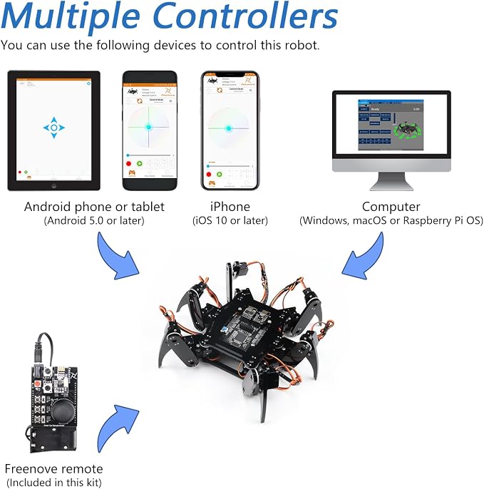 Freenove Hexapod Robot Kit with Remote (Compatible with Arduino IDE), Walking Crawling Twisting, App Remote Control, Servo STEM Project