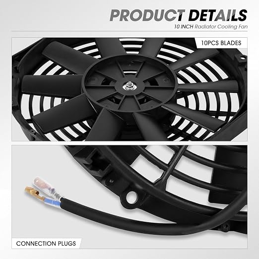 DNA Motoring 10Inch Electric Radiator Cooling Fan Thermostat Wiring Switch Relay Kit, Universal High Performance Slim Fan Push Pull Electric Radiator with Mount Kit, RAF-10+SW-KIT