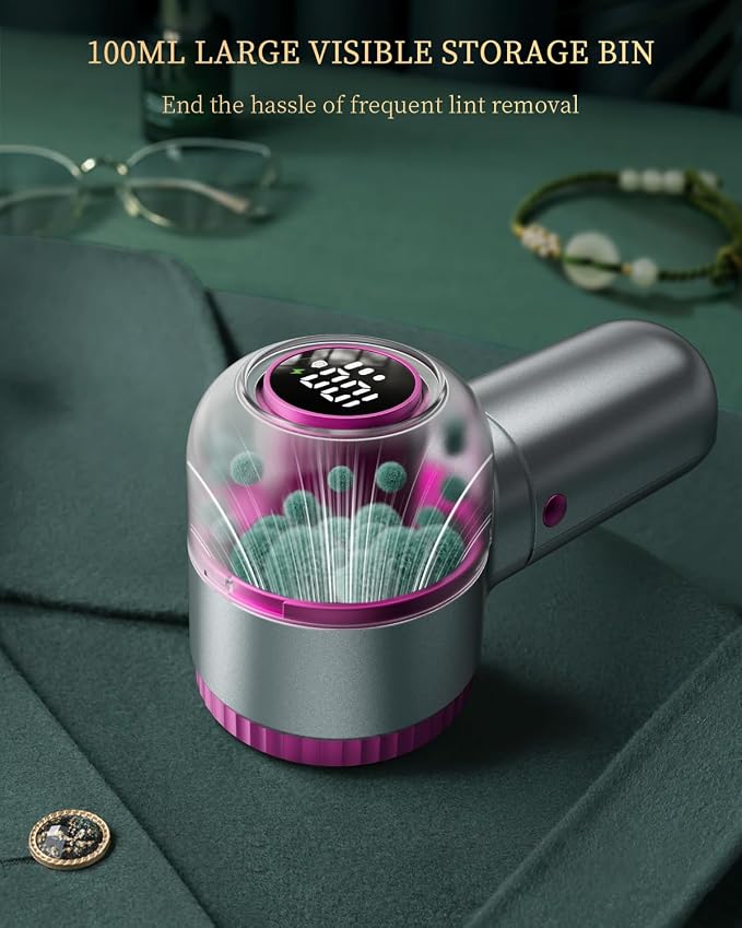 Fabric Shaver with Lint Brush, Large Lint Shaver with Digital Display, 3-Speeds Lint Remover with 6-Leaf Blades, Electric Sweater Shaver to Remove Pilling for Clothes, Furniture