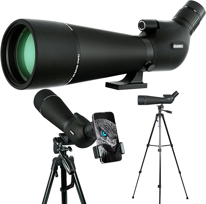 25-75x80 Spotting Scope for Target Shooting with Upgraded Tripod Carrying Bag and Phone Adapter Spotter Scope for Bird Watching, Wildlife Viewing, Blac