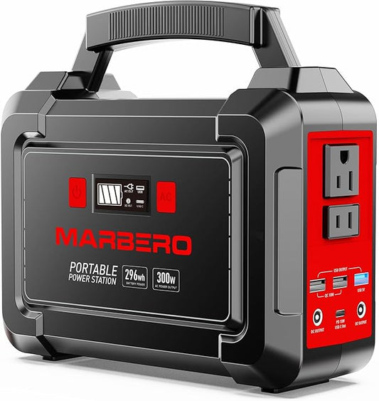 MARBERO Portable Power Station 350W Peak Camping Solar Generator Laptop Charger 296Wh Power Bank with AC Outlet 110V with Multi-Output LED Flashlights for CPAP Home Camping Hurricane Emergency