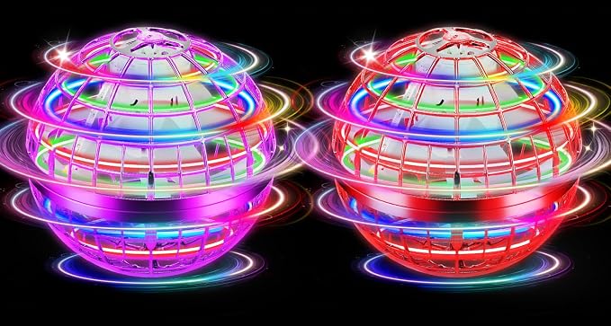 Flying Orb Ball Toy, 2026 Upgrade Hand Controlled Hover Ball with LED Lights, 360° Rotating Boomerang Globe, Cool Mini Drone, Ideal Birthday&Christmas Gift for Boys Girls-Red & Purple