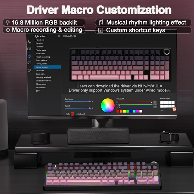 AULA F99 Pro Wireless Mechanical Keyboard with Knob,Tri-Mode BT5.0/USB-C/2.4GHz Hot Swappable Keyboard,Gasket Structure,Creamy Sound,RGB Backlit Computer Gaming Keyboards