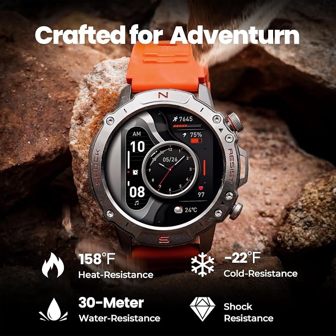 WalkerFit Smart Watch for Men (Answer/Make Call), 1.43" AMOLED 5ATM Waterproof Fitness Tracker with 178+ Sports Modes, Heart Rate/SpO2/Sleep Monitor, with Extra Silicone Band, for Android iPhone