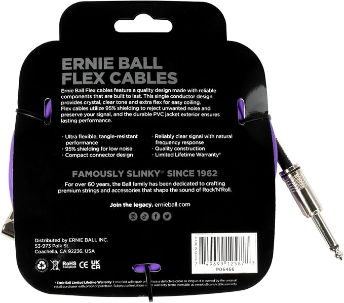 Ernie Ball Flex Instrument Cable Straight/Angle 20ft - Purple (P06466)