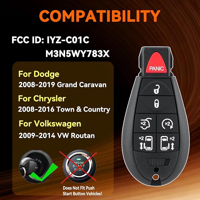 2PCS Car Key Fob Replacement for Dodge Grand Caravan 2008 2009 2010 2011 2012 2013 2014 2015 2016 Chrysler Town Country Simple DIYRemote Key Kit At Home IYZ-C01C