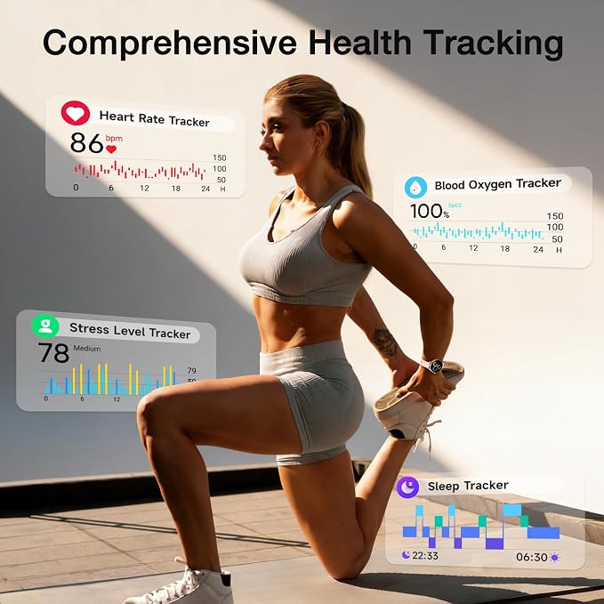 Fitpolo Smart Watch for Women Android iPhone, 1.27'' HD Fitness Tracker with Bluetooth Call & Answer, IP68 Waterproof, Heart Rate/SpO2/Sleep Monitor, Built-in AI Voice, 105+ Sports Modes (Pink)