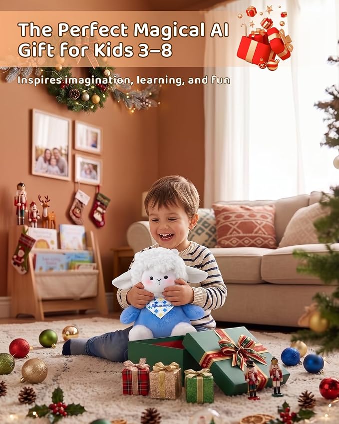 blurams Baamy AI Talking Plush Toy for Kids, Interactive Lamb Stuffed Animal with Real-Time Voice Chat, Memory & Emotional Companion, Squeeze-to-Talk, Rechargeable, Soft Gift for Boys & Girls Age 3+