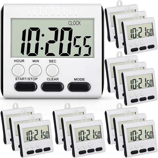 Xuhal 15 Pack 24 Hours Kitchen Timer with Alarm Magnetic Digital Clock Loud Alarm, Big Screen and Strong Magnet Manual Switching Count up or Down and Memory Function for Baking Sports Office Study