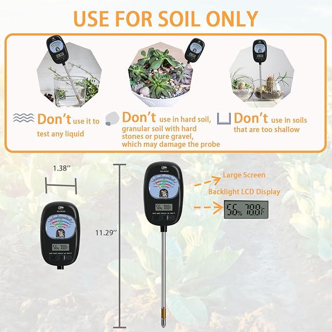 7-in-one Soil Test Kit, Soil Moisture Meter/PH Meter/Sunlight Intensity/Fertility Soil Tester, LCD Display Air & Soil Hygrometer Temperature for Hous Plants Garden, Farm, Lawn Care Moisture Meter | Soil Moisture Meter/PH Meter/Sunlight Intensity/Fertil...