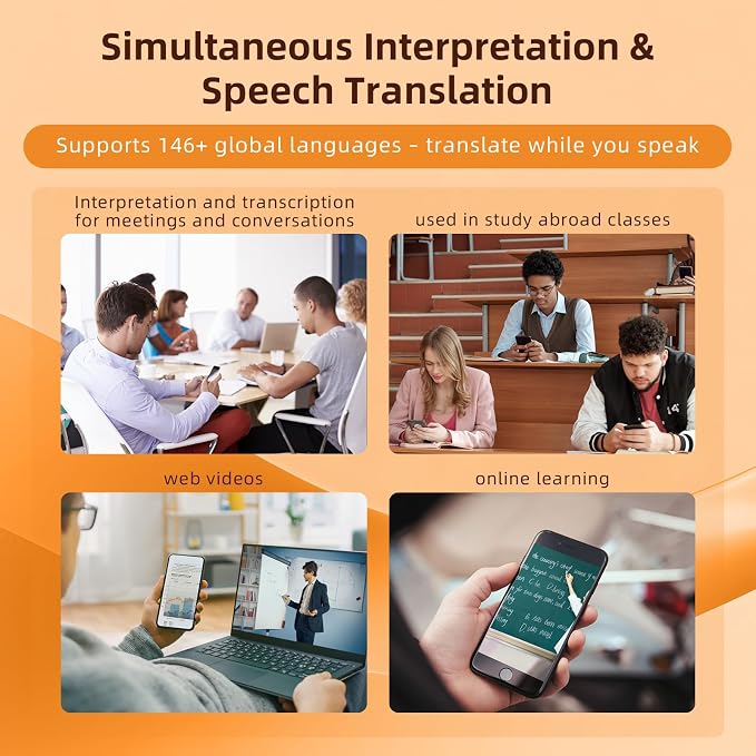 AI Translator Device 146 Languages, Real-Time Voice Translator with Magnetic Stand, Offline Translation, Photo & Text Translator, Portable Language Translator for Travel