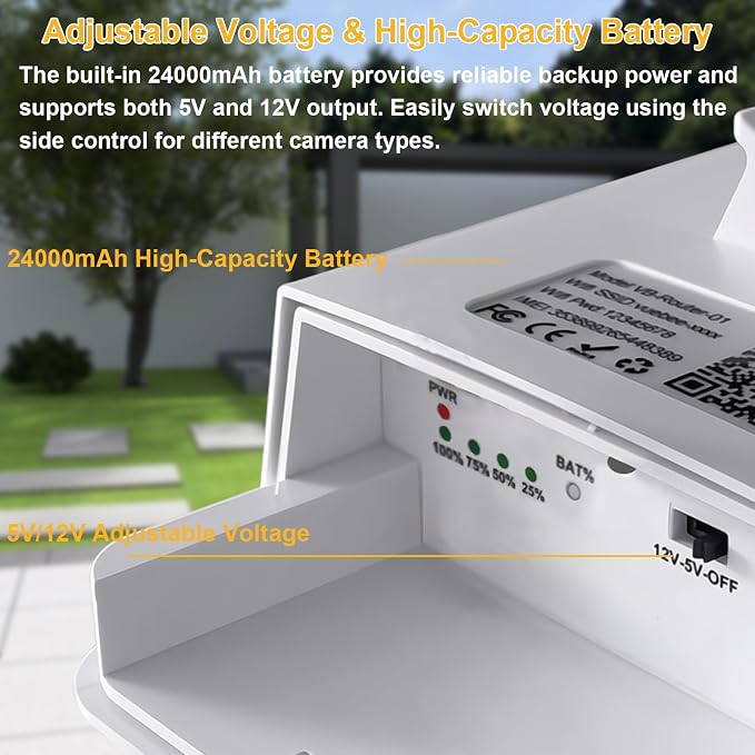 Zivif 20W Solar Panel Kit with 24000mAh Battery, 5V/12V Adjustable Output, DC & USB-C Power, Compatible with 12V Cellular Security Cameras & Trail Cameras