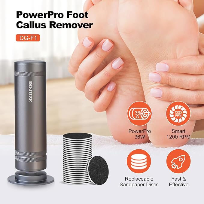 PowerPro Electric Foot Callus Remover Grey with 60pcs Replacement Sandpaper Discs 60Grit Rough for feet Care Pedicure Kit