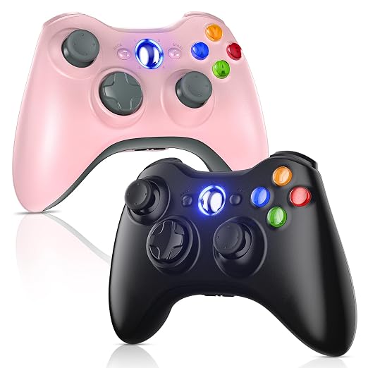 Gamrombo 2 Pack Replacement for Xbox 360 Controller, Wireless Controllers Gamepad Upgraded Joystick Compatible with 360 & Slim, Windows 11/10/8/7 PC Controller with Dual Shock (Black+Pink) [microsoft_xbox_360]
