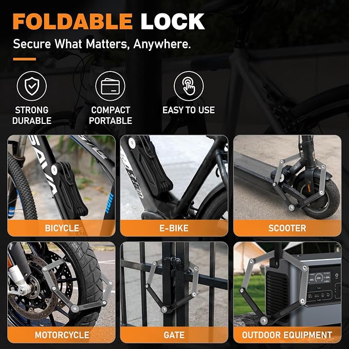Heavy Duty Folding Bike Lock, 34" Foldable Bicycle Lock with 4 Keys & Mounting Bracket, Alloy Steel Anti Theft Bike Lock for Electric Bike, Scooter & Motorcycle, Portable Security Lock - Gray