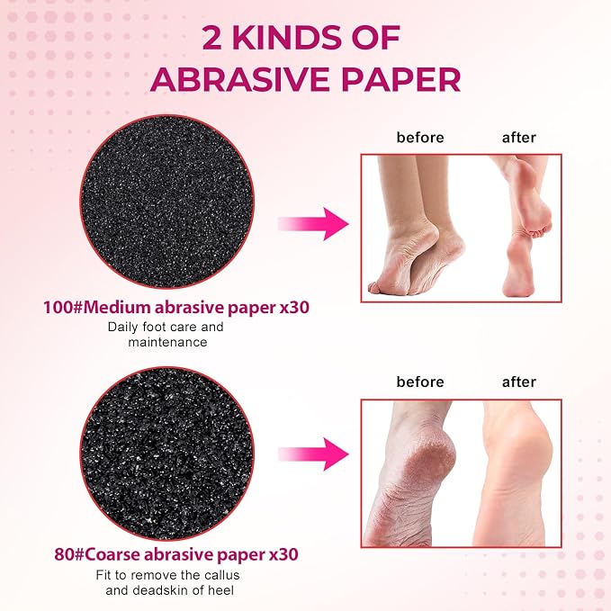 krofaue Electric Foot Callus Remover - 60PCS Replaceable Sandpaper Discs 80 Grit & 100 Grit Sandpaper Pad Discs