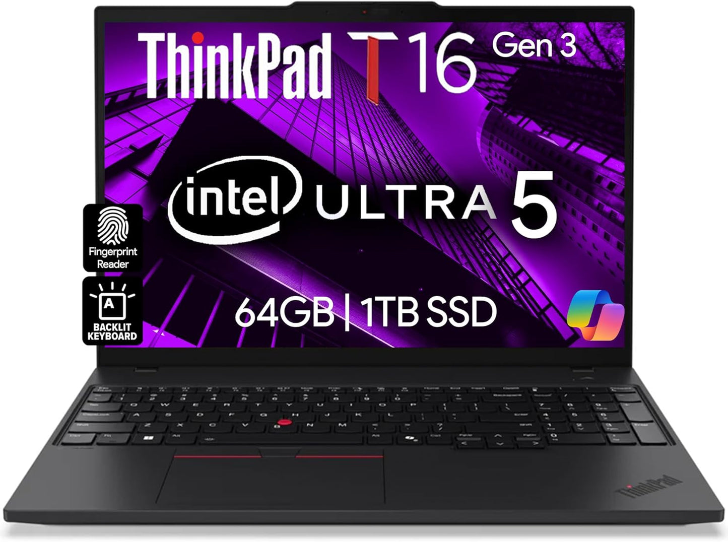 Lenovo ThinkPad T16 Gen 3 Business Laptop 16” FHD+ Display, Intel Ultra 5-125U (Beats i7-1355U), 64GB DDR5 RAM, 1TB SSD, 5MB Webcam, WiFi 6E + BT, RJ-45, HDMI, Win 11 Pro, 3 Yr Wty, AI Copilot, Black