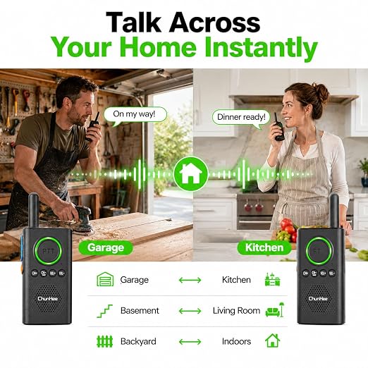 Wireless Intercom System 3300 ft Long Range, 2 Way Intercom for Home Office & Business, Large PTT Button & VOX Hands-Free, 16 Channels Room to Room Intercom, No WiFi Needed (2 Pack)