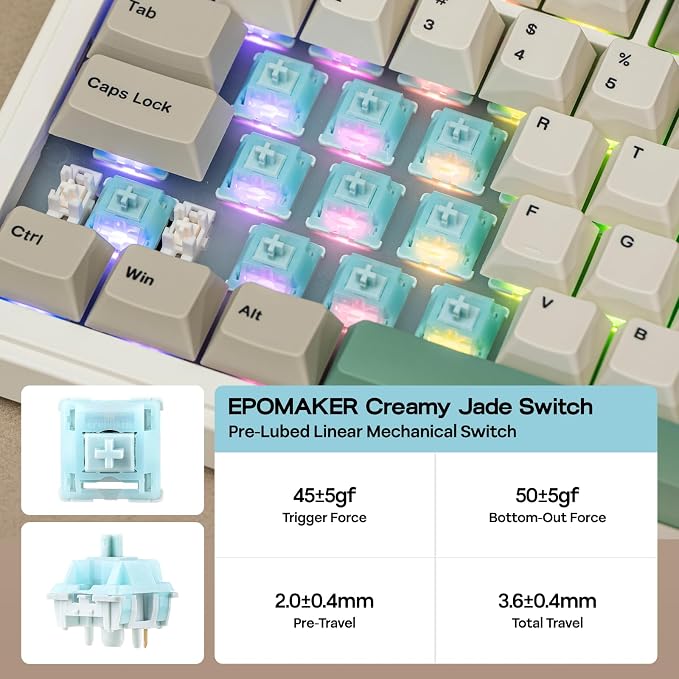 EPOMAKER RT82 Wireless Mechanical Keyboard with Screen, VIA Custom, 2.4GHz/USB-C/BT5.0, RGB Backlit, Gasket, 5-Paddings, PBT Keycaps, Hot-Swap Retro Gaming Keyboard (Creamy Jade)