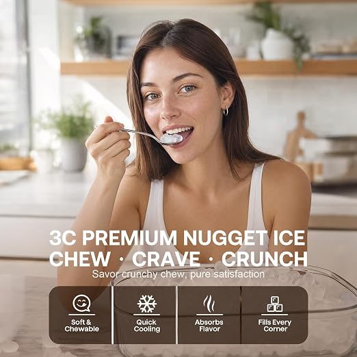 Nugget Ice Maker Countertop, Pellet Ice Makers Soft Chewable Ice 35lbs/Day, Premium Stainless Steel Ice Maker Machine Ready in 6 Mins with Scoop, Touch Screen & Auto Ice Drop for Home Kitchen Office